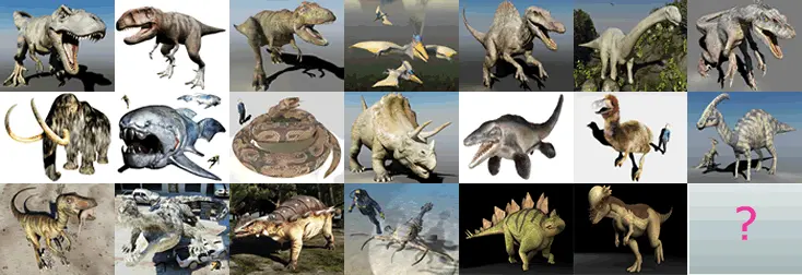 恐竜・生物の詳しい紹介はこちらをクリック。２０種類の恐竜・生物一覧表