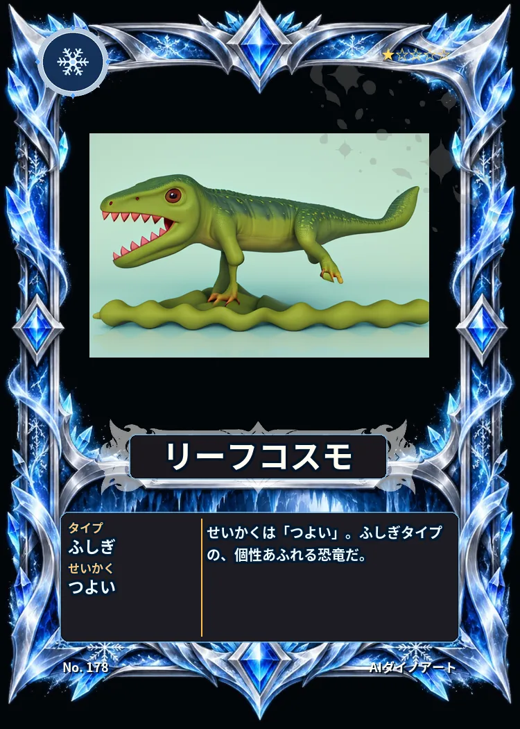 氷フレームの拡大。カードには名前・タイプ・せいかく・レア度が自動で付きます。