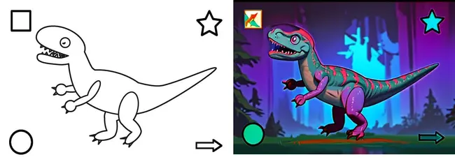 下絵をもとに、ＡＩが補完をしてくれますので、小さなお子さんが描いた絵でも、アート作品に大変身！