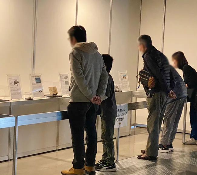 本物化石を鑑賞する親子。