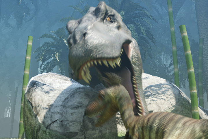 恐竜イベントを盛り上げる恐竜の映像の１シーン